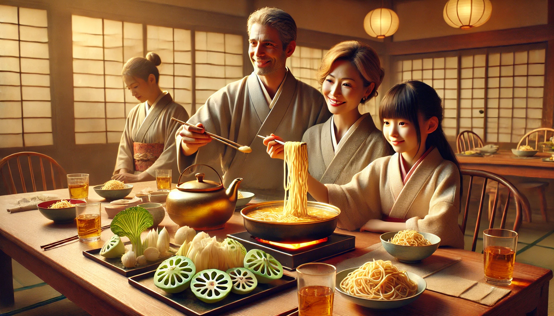 れんこん麺を楽しむ様子